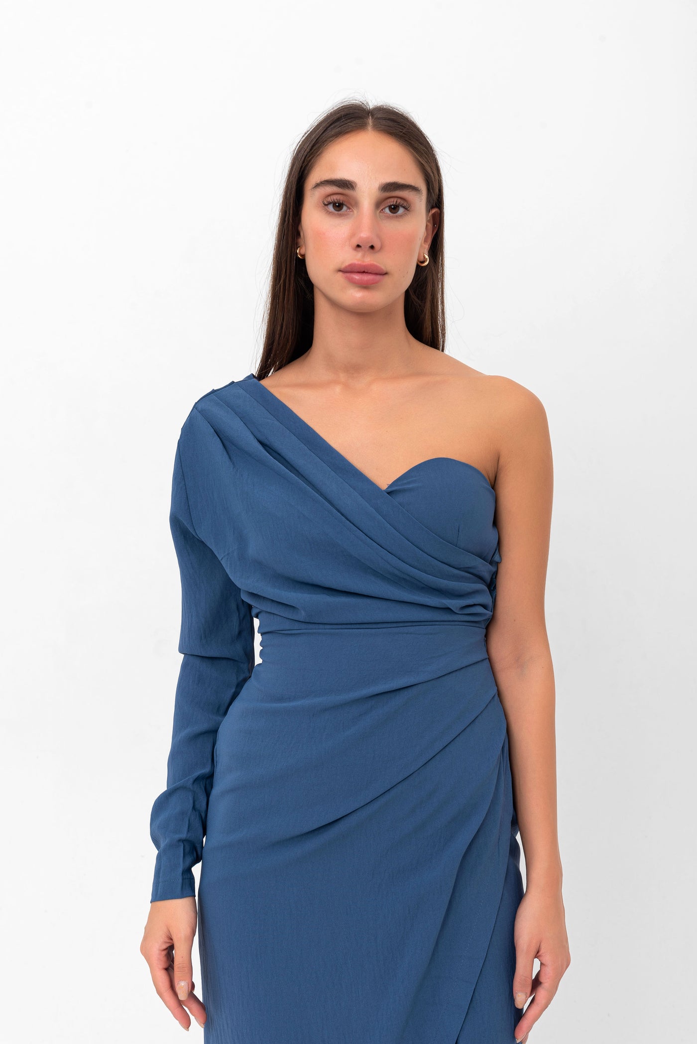 Amanda One-Shoulder Long-Sleeve Gown