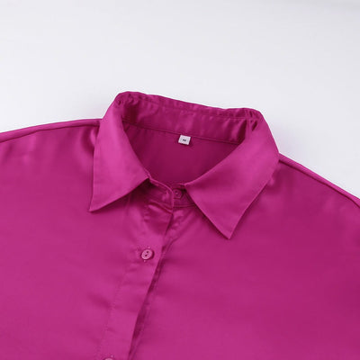 Solid color feather decor lapel shirt