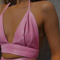 Elegant Sparkling Lace-Up Crop Top