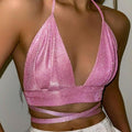 Elegant Sparkling Lace-Up Crop Top