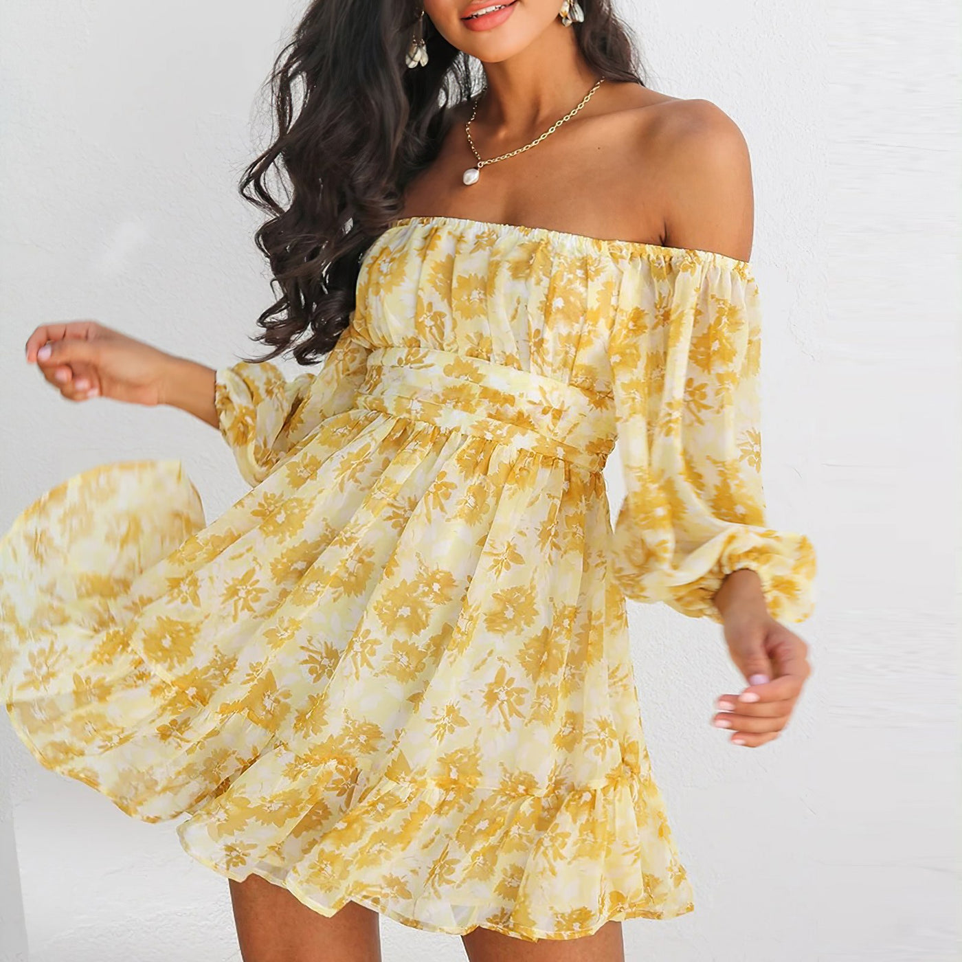 Precious Flowers Off-shoulder Mini Dress